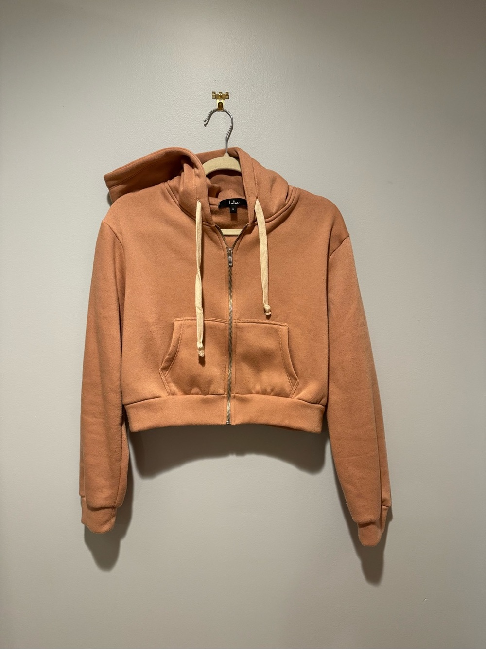 Lulus Beige Pink Cropped Zip-Up Jacket Size Medium